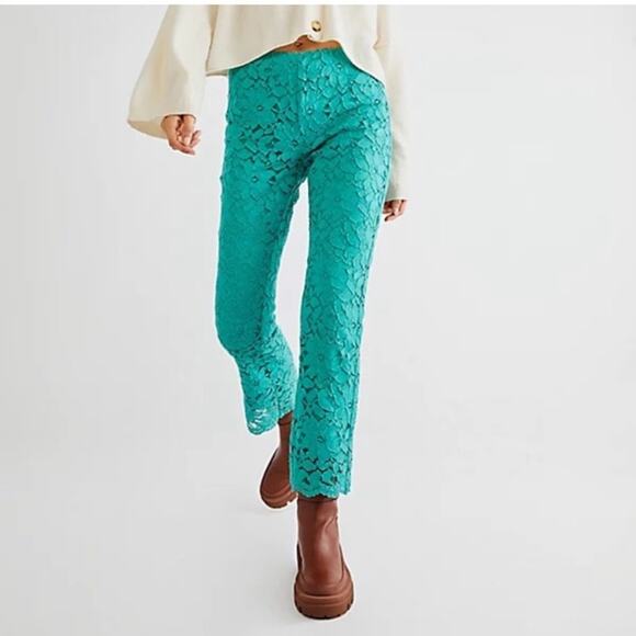 Free People Teal Lace Cropped Pants - Picture 1 of 7